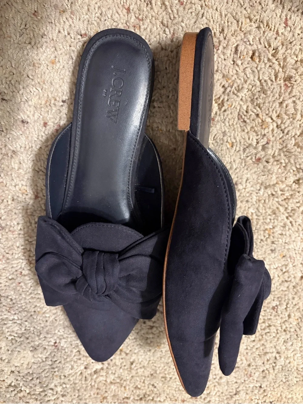 J. Crew Navy Pointed-Toe Bow Slip-On Mules